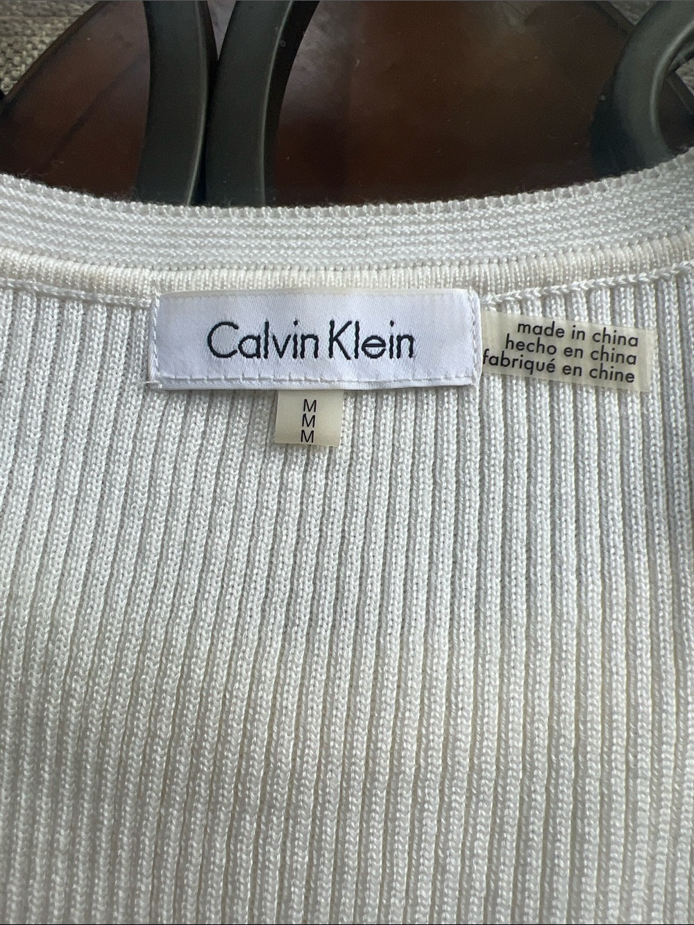 Calvin Klein Ivory Ribbed Sleeveless Tank Top Size Medium - Picture 5 of 6